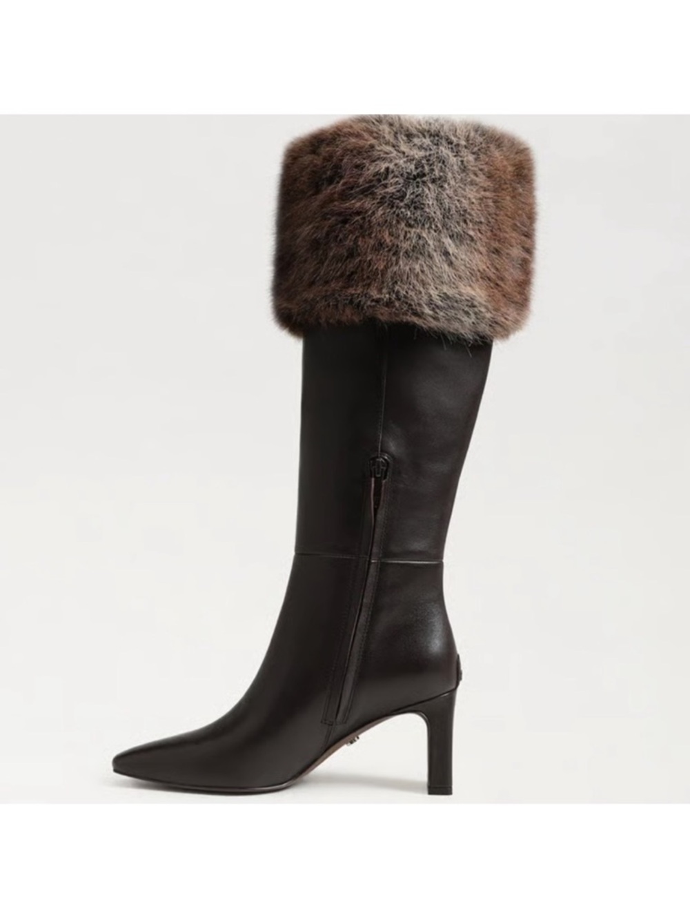 Sam Edelman Black Leather Knee-High Boots with Brown Fur Cuff - Picture 4 of 12